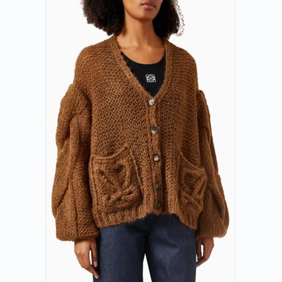 Loewe Anagram Brown Cardigan in Mohair - Picture 2 of 12